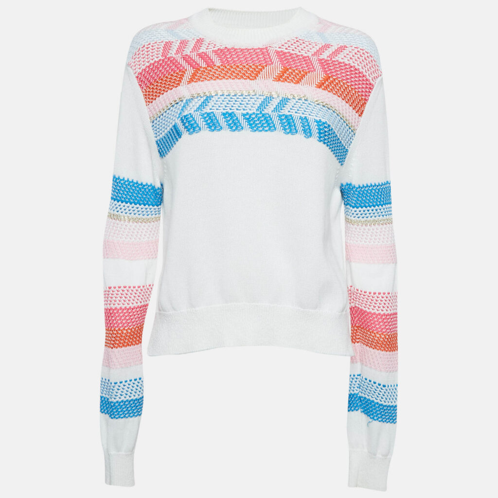 luxury-women-peter-pilotto-used-clothes-p1089283-001 Peter Pilotto White Patterned Knit Full Sleeve Sweater M