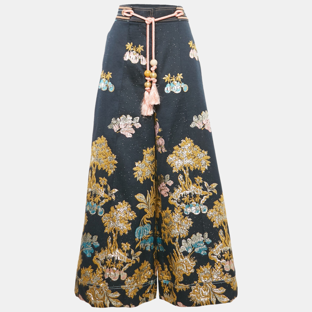 luxury-women-peter-pilotto-used-clothes-p1168182-001.jpg Peter Pilotto Navy Blue Brocade Wide Leg Pants L