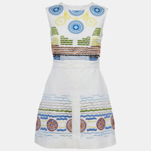 Peter Pilotto White Embroidered Crepe Sleeveless Dress M