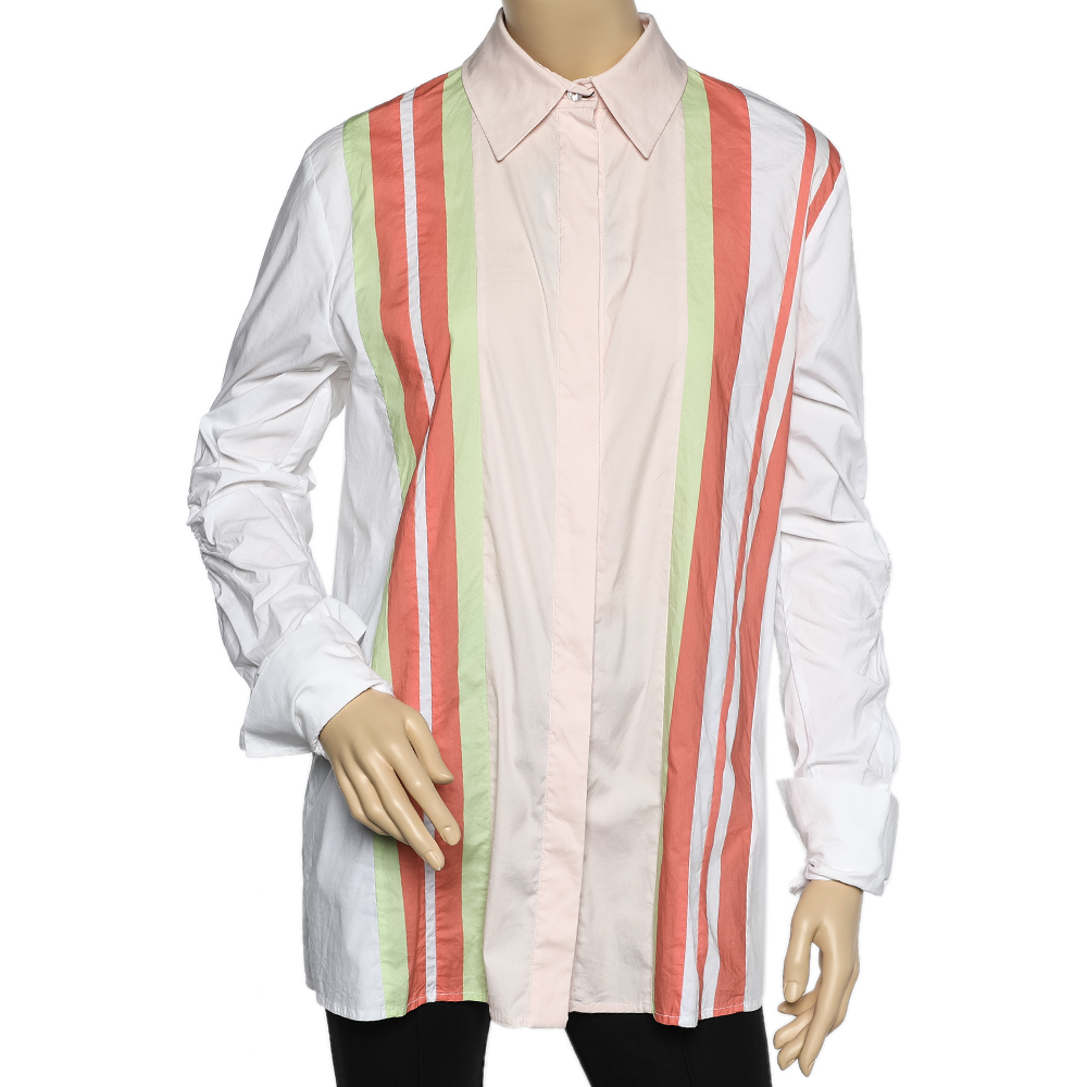 luxury-women-peter-pilotto-used-clothes-p587284-002-2 Peter Pilotto Multicolor Striped Cotton Cutout Sleeve Detail Shirt S