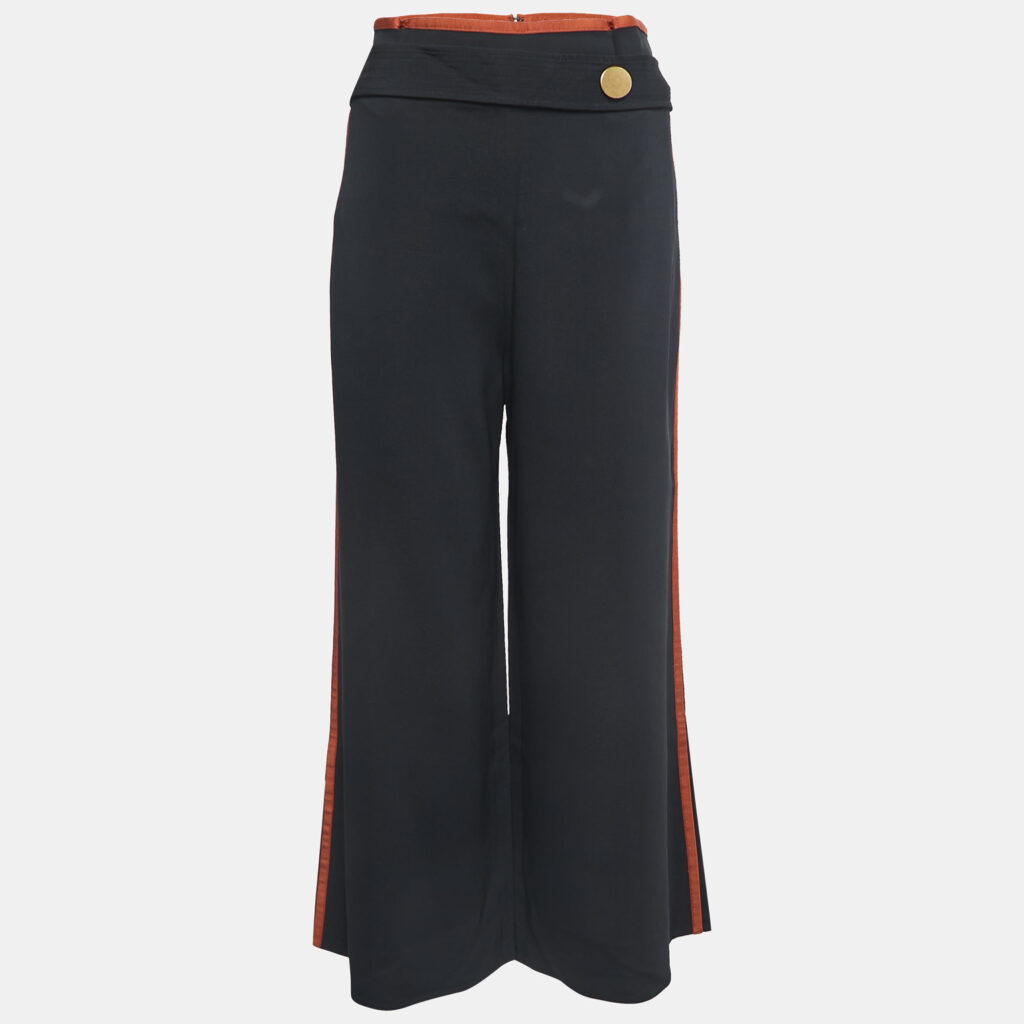 luxury-women-peter-pilotto-used-clothes-p853118-001 Peter Pilotto Black/Brown Crepe Button Embellished Wide Leg Trousers M