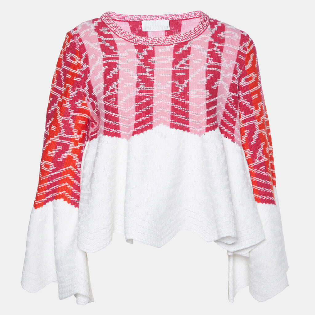luxury-women-peter-pilotto-used-clothes-p995364-001 Peter Pilotto Pink/White Cotton & Wool Knit Peplum Sweater S
