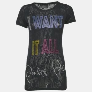 Philipp Plein Couture Navy Blue Snake Print and Embellished Cotton Blend T-Shirt S