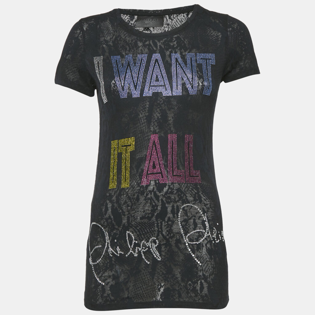luxury-women-philipp-plein-used-clothes-p1159638-006 Philipp Plein Couture Navy Blue Snake Print and Embellished Cotton Blend T-Shirt S