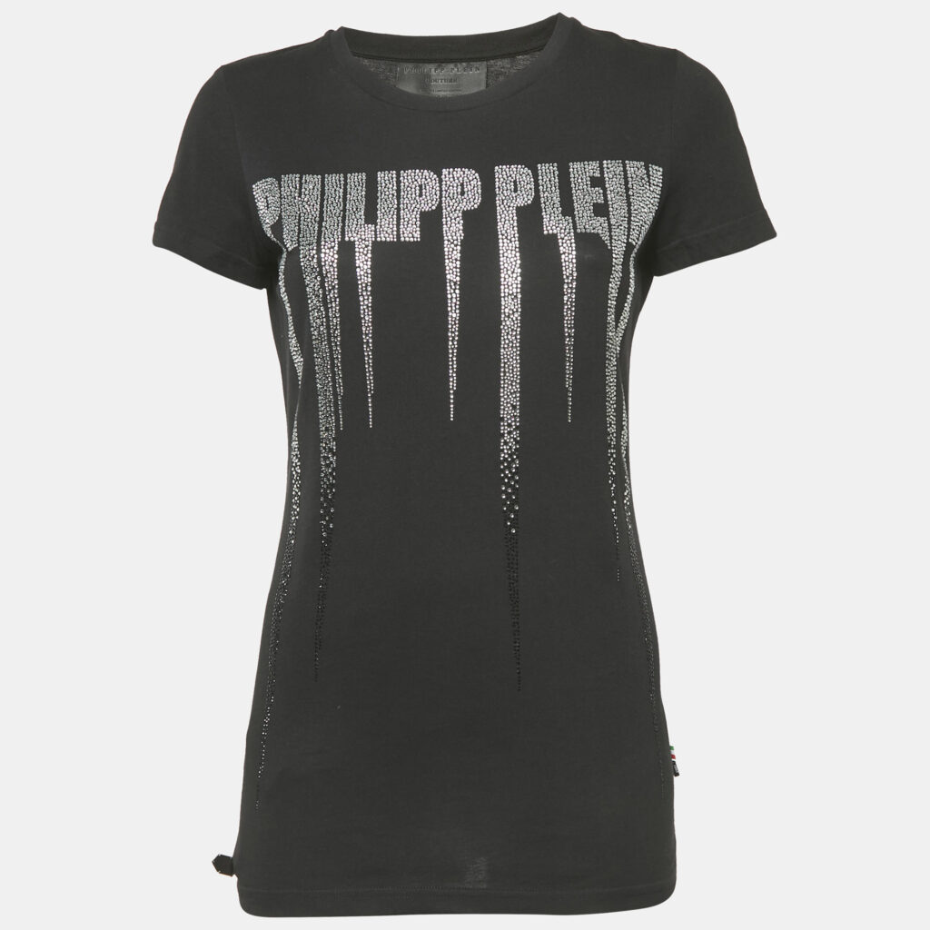 Philipp Plein Couture Black Logo Embellished Cotton T-Shirt S