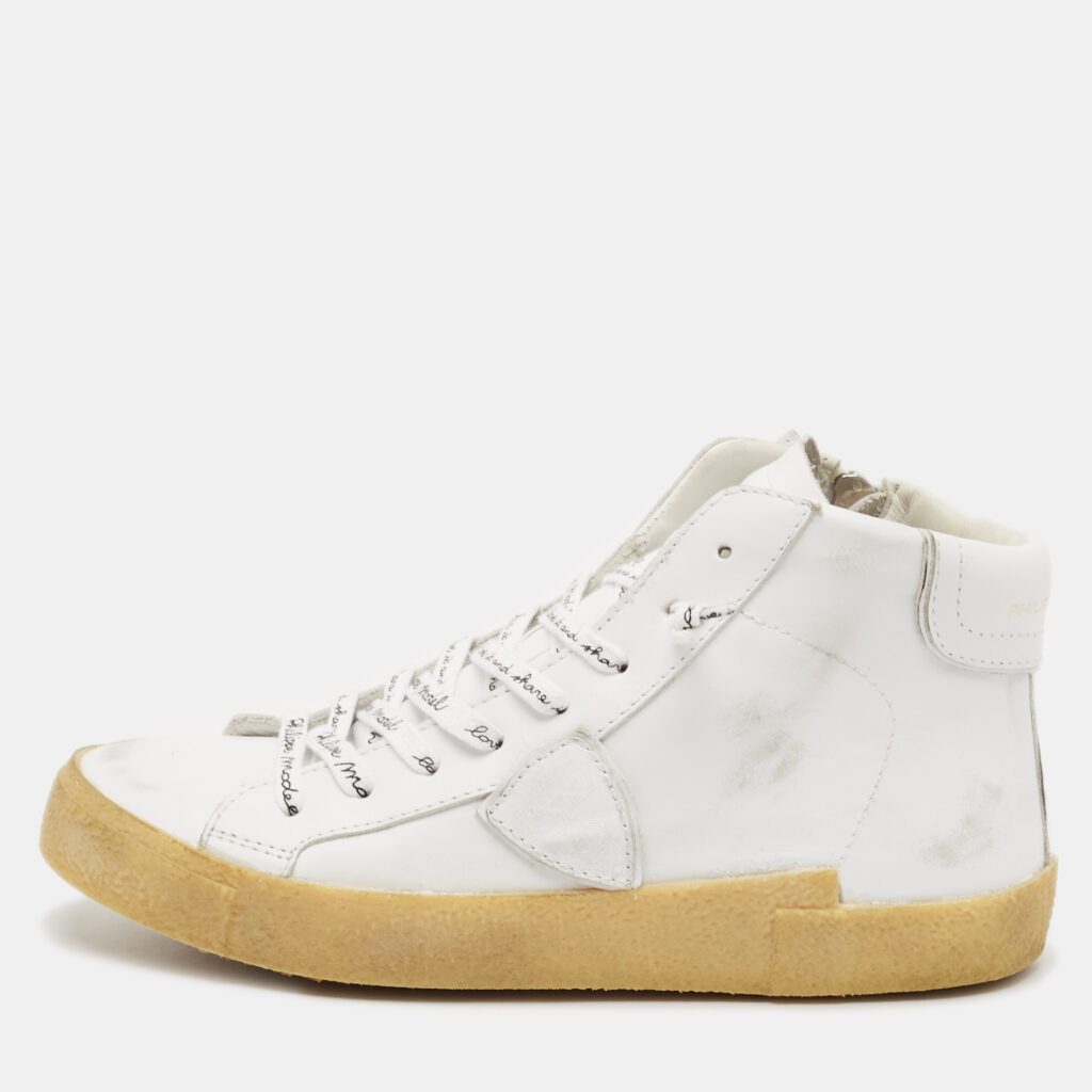luxury-women-philippe-model-used-shoes-p1115811-001 Philippe Model White Leather High Top Sneakers Size 37