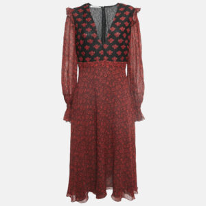 Philosophy di Lorenzo Serafini Red Printed Crepe V Neck William Morris Dress M