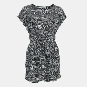 Pierre Balmain Black/White Printed Silk Waist Tie-Up Detail Mini Dress M