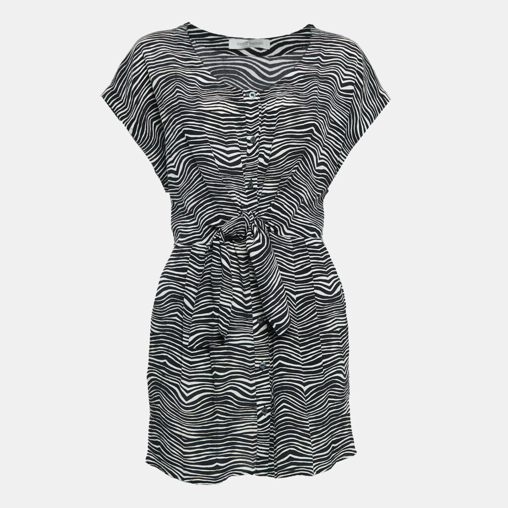 Pierre Balmain Black/White Printed Silk Waist Tie-Up Detail Mini Dress M