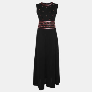 Pierre Balmain Black Stretch Fabric Embellished Dress M