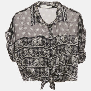 Pierre Balmain Black Paisley Print Silk Tie Knot Crop Top M