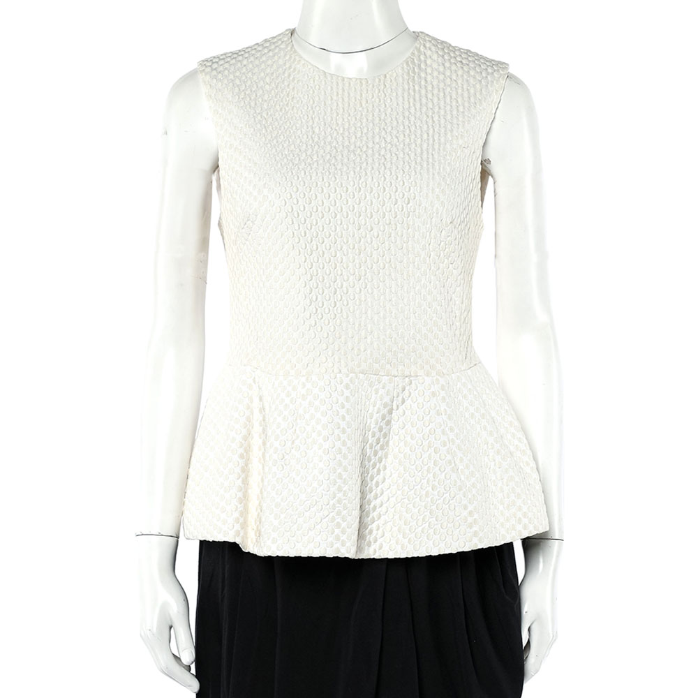 luxury-women-pierre-balmain-used-clothes-p468592-004 Pierre Balmain Cream Embroidered Cotton Peplum Top M