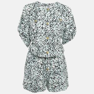 Pierre Balmain White Multicolor Printed Silk Romper Jumpsuit S