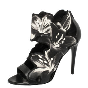 Pierre Hardy Black Lily Print Leather Booties Size 38.5