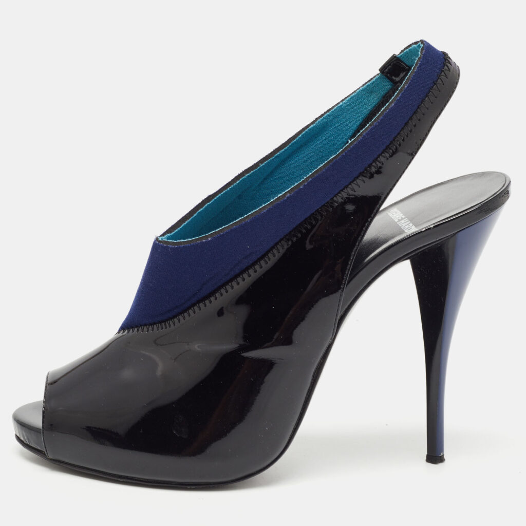 luxury-women-pierre-hardy-used-shoes-p779913-010 Piere Hardy Black/Blue Fabric and Patent Leather Slingback Pumps Size 41