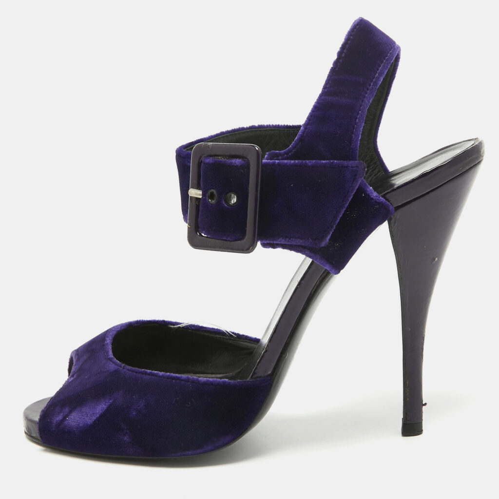luxury-women-pierre-hardy-used-shoes-p943870-001 Pierre Hardy Blue Velvet Ankle Strap Sandals Size 38.5