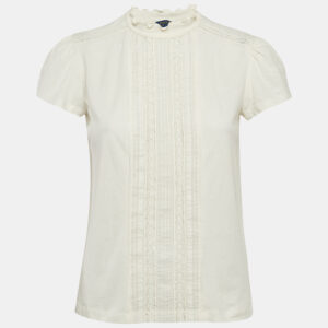 Polo Ralph Lauren Cream Lace Trim Jersey Ruffled Top S