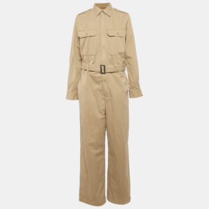 Polo Ralph Lauren Beige Gabardine Cotton Belted Jumpsuit M