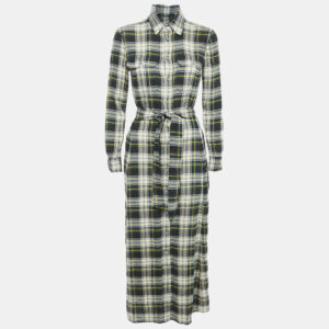 Polo Ralph Lauren Green Checks Cotton Midi Shirt Dress S