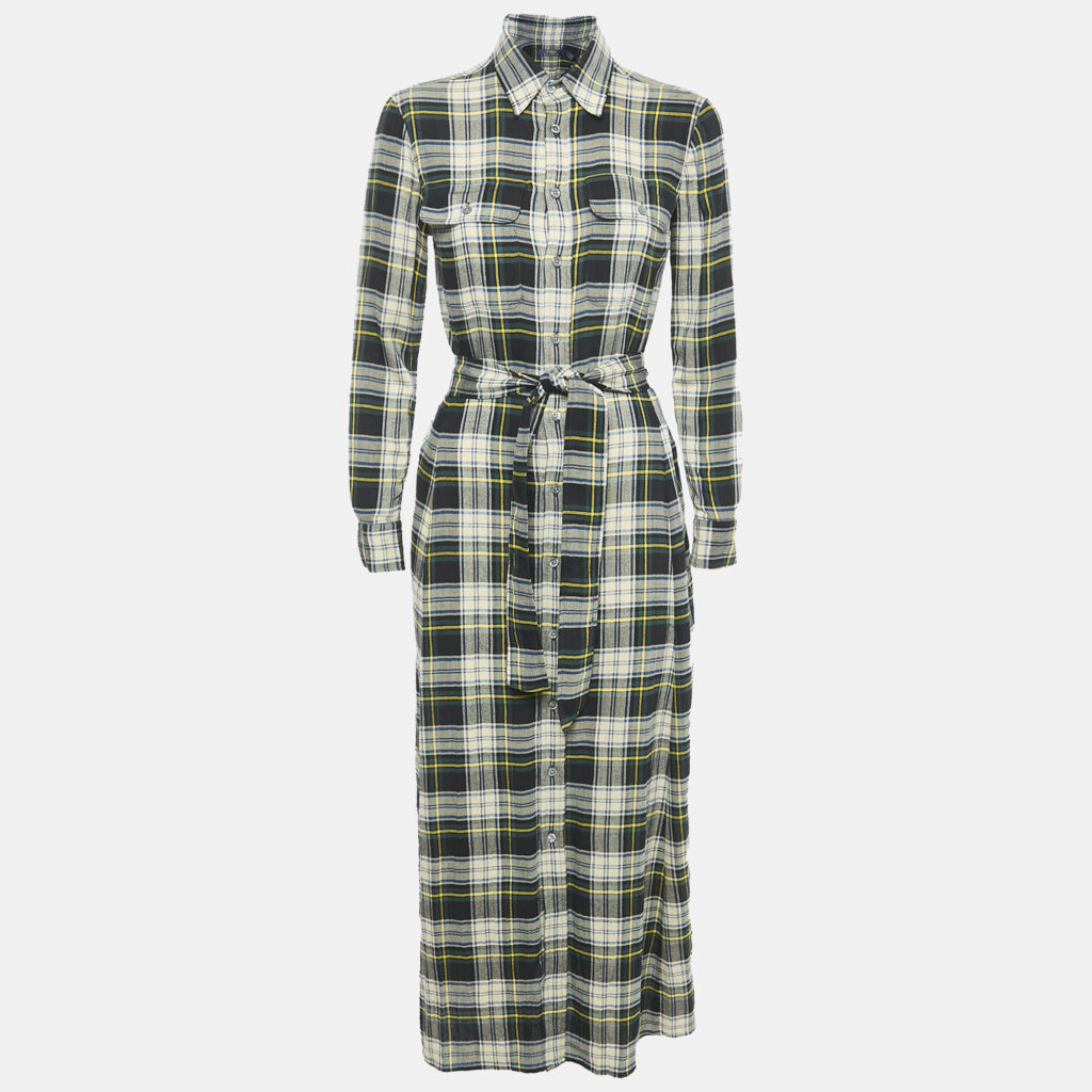 luxury-women-polo-ralph-lauren-new-clothes-p1128396-001 Polo Ralph Lauren Green Checks Cotton Midi Shirt Dress S