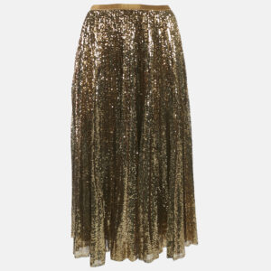 Polo Ralph Lauren Gold Sequin Plisse Midi Skirt XL