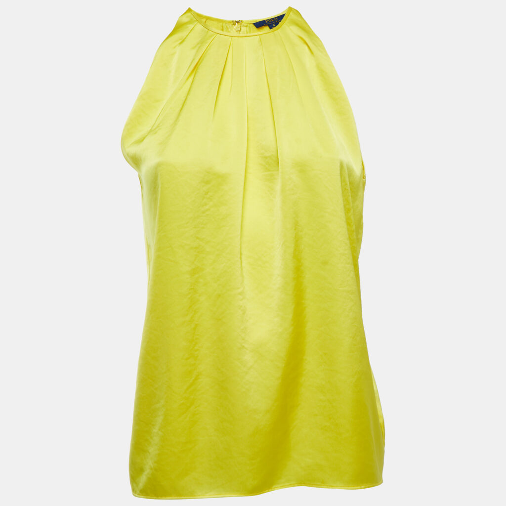 luxury-women-polo-ralph-lauren-new-clothes-p864421-006 Polo Ralph Lauren Yellow Satin Pleated Back Slit Detailed Sleeveless Top S