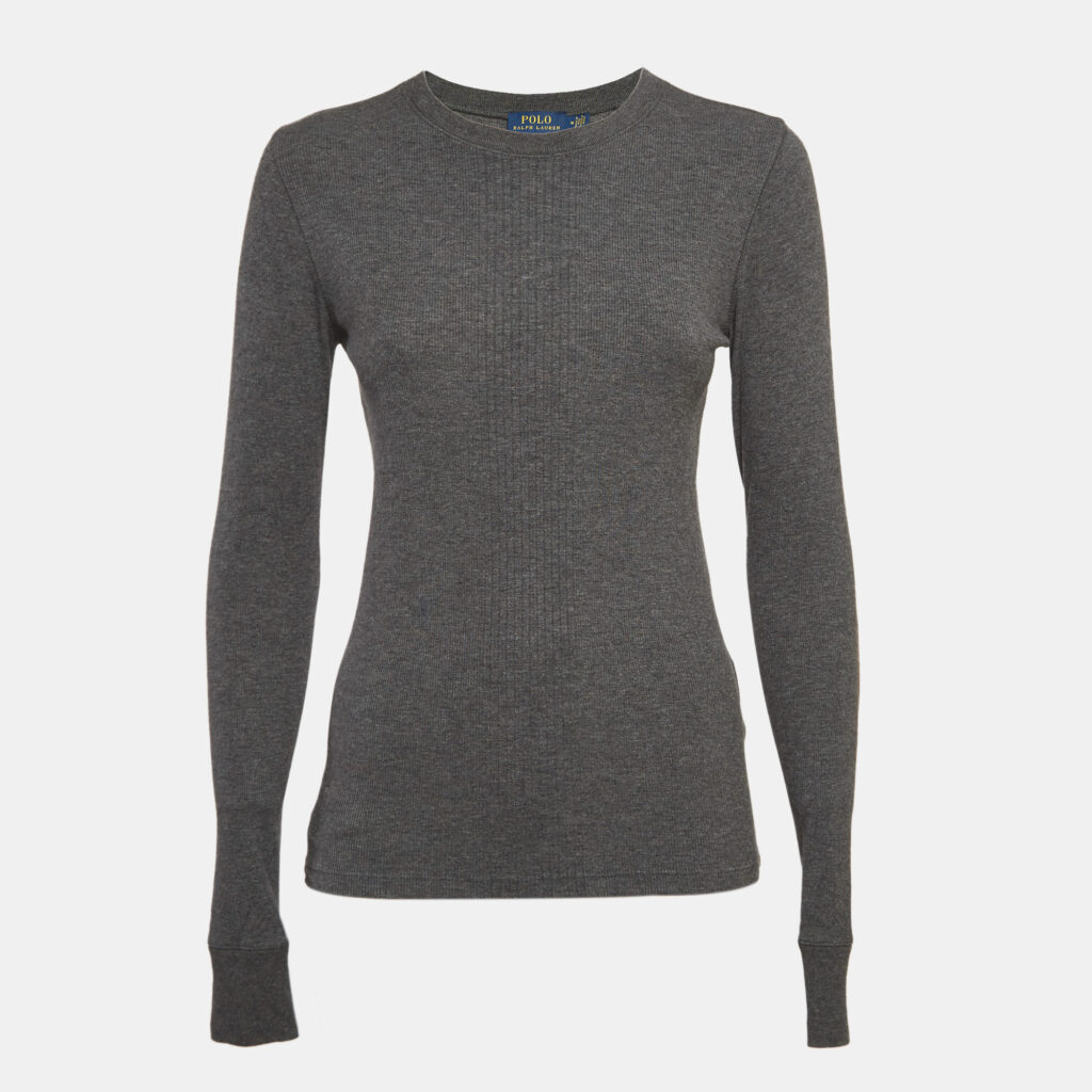 luxury-women-polo-ralph-lauren-used-clothes-p1038376-001 Polo Ralph Lauren Grey Suede Trim Rib Knit Sweatshirt M