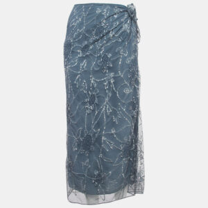 Polo Ralph Lauren Grey Sequin Embroidered Tulle Midi Skirt L