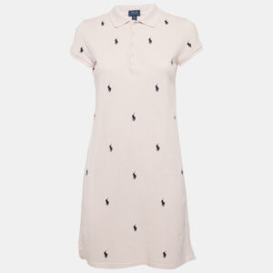 Polo Ralph Lauren Pink All Over Logo Cotton Pique T-Shirt Dress XL
