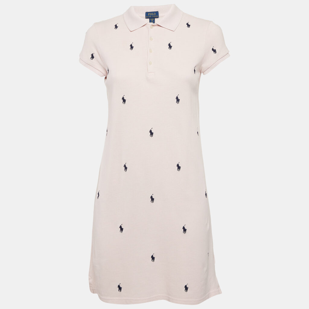 Polo Ralph Lauren Pink All Over Logo Cotton Pique T-Shirt Dress XL