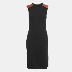 Polo Ralph Lauren Black Leather Trim Stretch Knit Short Dress S