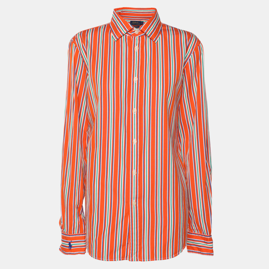 Polo Ralph Lauren Orange Stripe Cotton Long Sleeve Shirt L