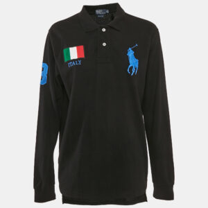 Polo Ralph Lauren Black Logo Embroidery Cotton Long Sleeve Polo T-shirt M