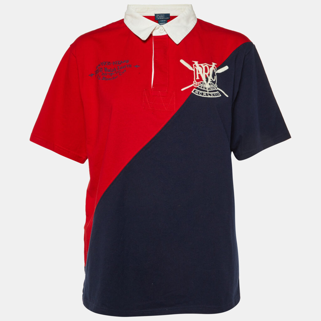 luxury-women-polo-ralph-lauren-used-clothes-p1099501-006 Polo Ralph Lauren Red/Navy Blue Cotton Polo T-Shirt XL