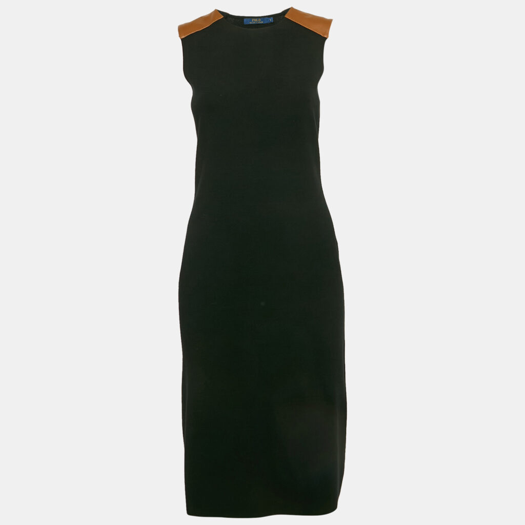 luxury-women-polo-ralph-lauren-used-clothes-p1149738-003 Polo Ralph Lauren Black Leather Trim Stretch Knit Short Dress S