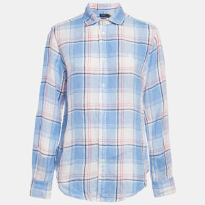 Polo Ralph Lauren Plaid Blue Linen Button Front Shirt M