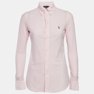 Polo Ralph Lauren Pink Stripe Cotton Knit Button Front Shirt S