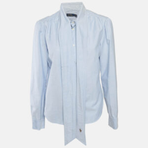 Polo Ralph Lauren Blue Cotton Neck Tie-Up Button Front L