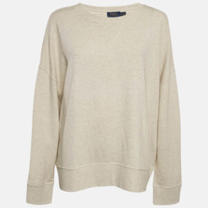 polo ralph lauren grey suede trim cotton crew neck sweatshirt xl