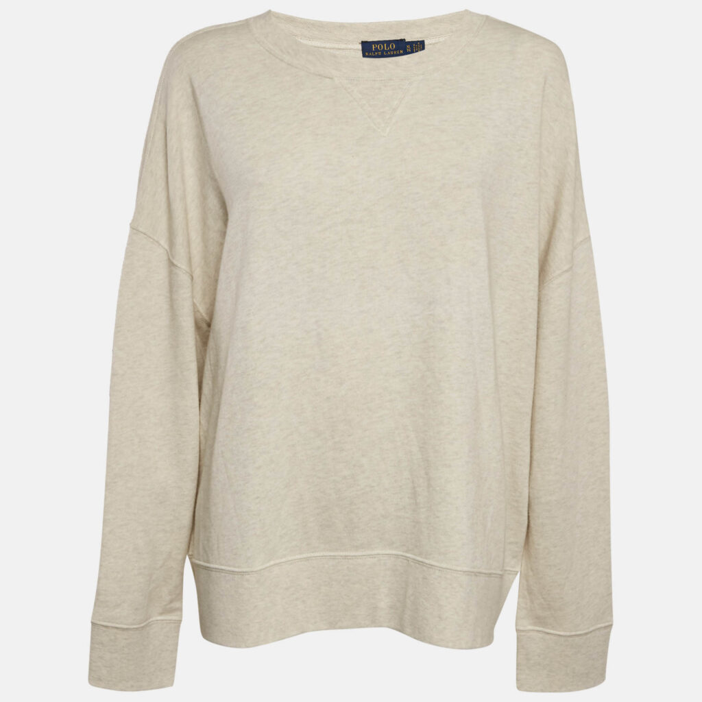 luxury-women-polo-ralph-lauren-used-clothes-p1165209-001.jpg Polo Ralph Lauren Grey Suede Trim Cotton Crew Neck Sweatshirt XL