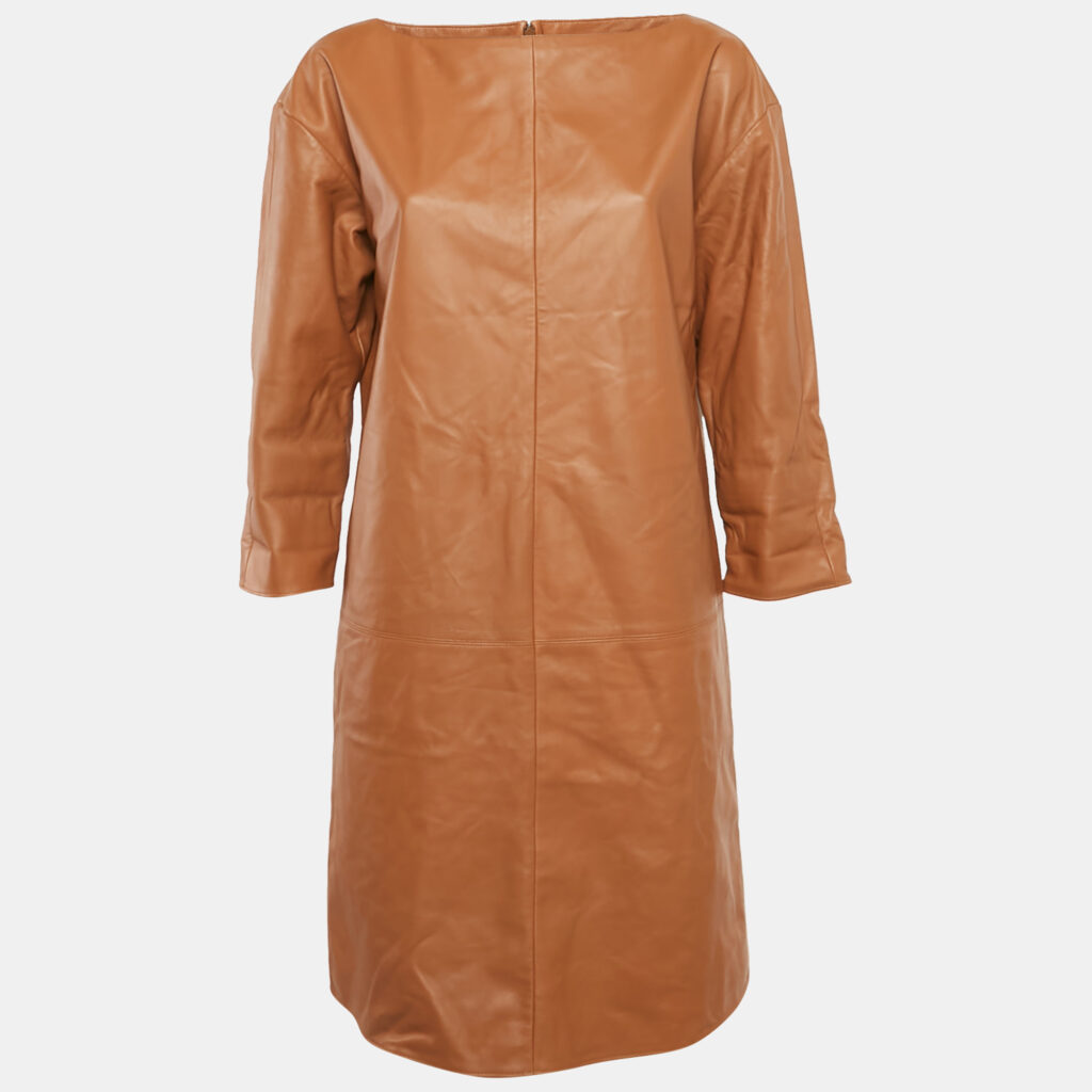 Polo Ralph Lauren Brown Leather Long Sleeve Short Dress M