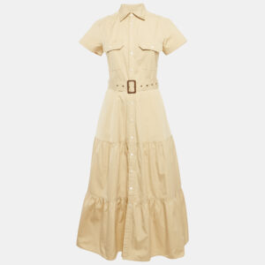Polo Ralph Lauren Beige Belted Button Front Tiered Midi Dress S
