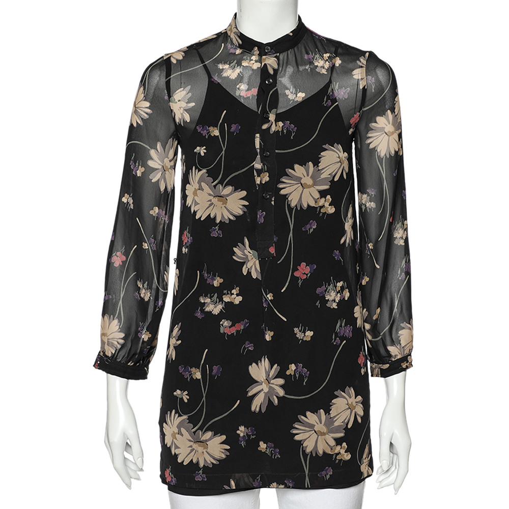luxury-women-polo-ralph-lauren-used-clothes-p564357-003-2 Polo Ralph Lauren Black Floral Printed Chiffon Tunic M