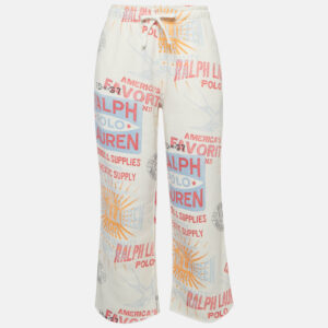 Polo Ralph Lauren White Graphic Print Fleece Athletic Trousers S