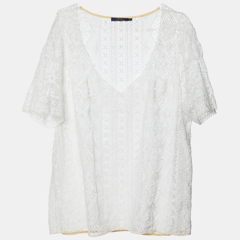 luxury-women-polo-ralph-lauren-used-clothes-p983472-1716442531-004 Polo Ralph Lauren White Lace V-Neck Blouse M