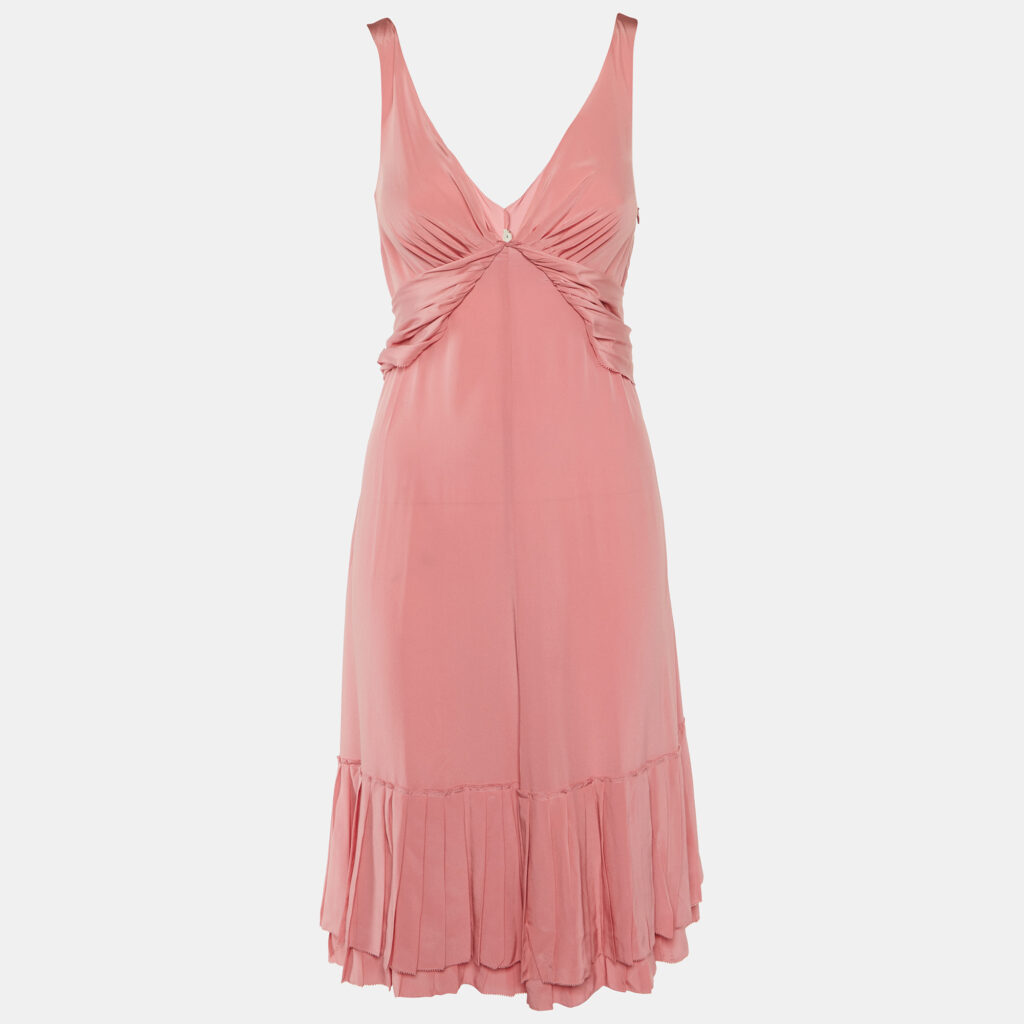 Prada Pink Silk Pleated Midi Dress M