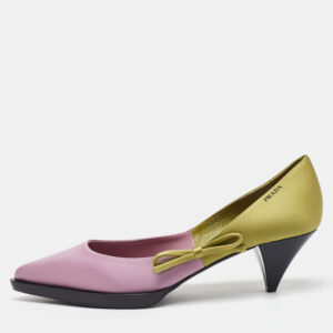 Prada Pink/Green Satin Runway Colorblock Pointed Toe Pumps Size 38.5