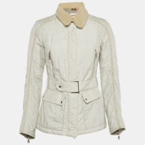 Prada White Nylon Blend Belt Detail Quilted Jacket S