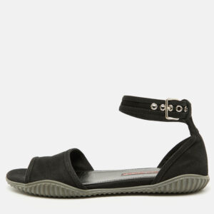 Prada Sport Black Fabric Ankle Strap Flat Sandals Size 38