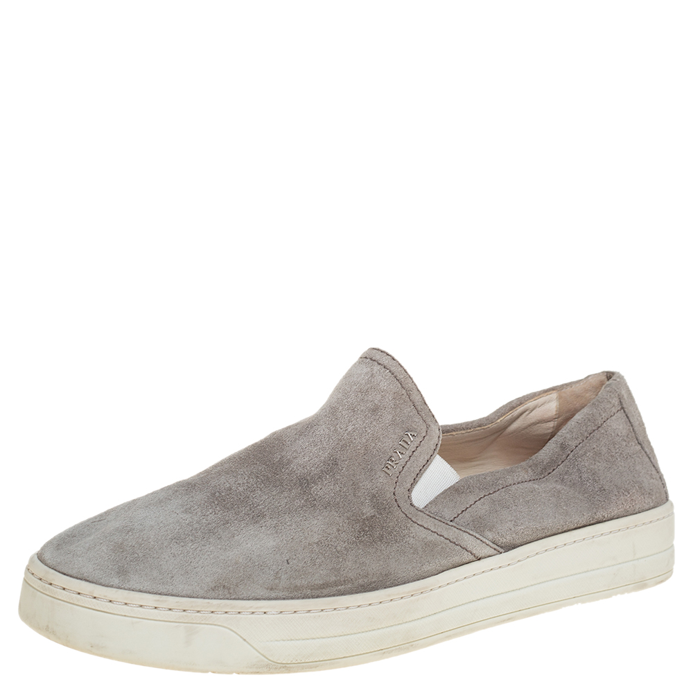 Prada Sport Grey Suede Slip On Sneakers Size 38.5